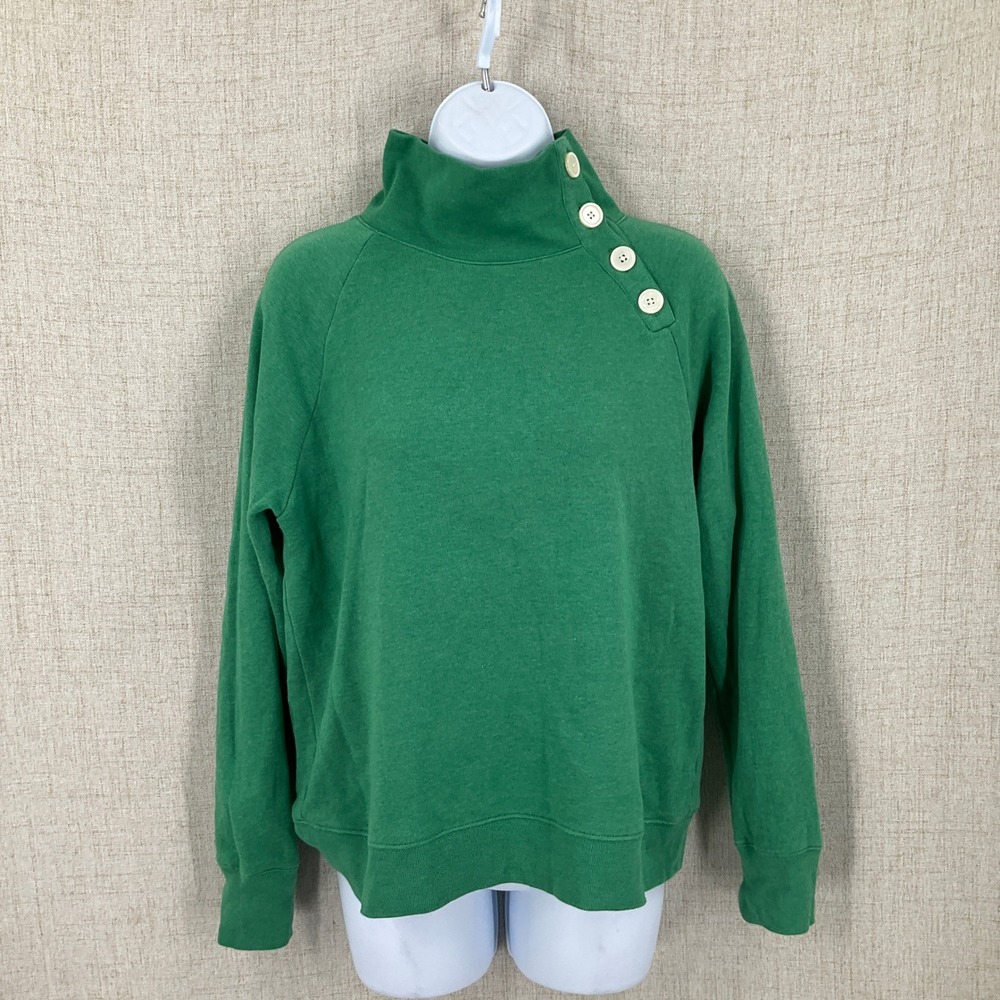 J.Crew Sweatshirt Women S Green‎ Cotton Blend Button Funnel Neck Raglan Classic